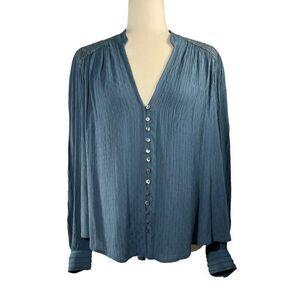 Free People Blue XSmall V-Neck Long Sleeves Canyon Rose Peasant Blouse women’s b